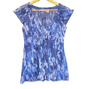 DKNY Babydoll Semi Sheer Top Women's Medium Y2K Lettuce Hem Grunge Lightweight